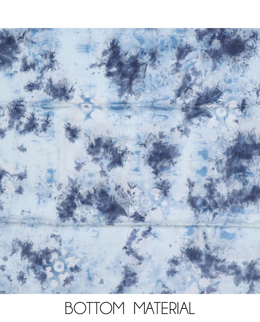 Light blue chudidhar material set batik print top, plain bottom & batik print dupatta