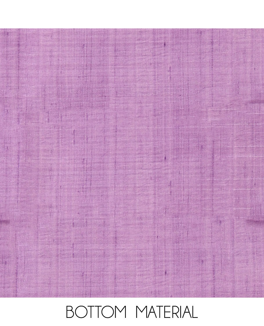 Purple semi-tussar material chudidar set, stripes & bandhani-style dotted motifs printed top & dupatta with heathered bottom