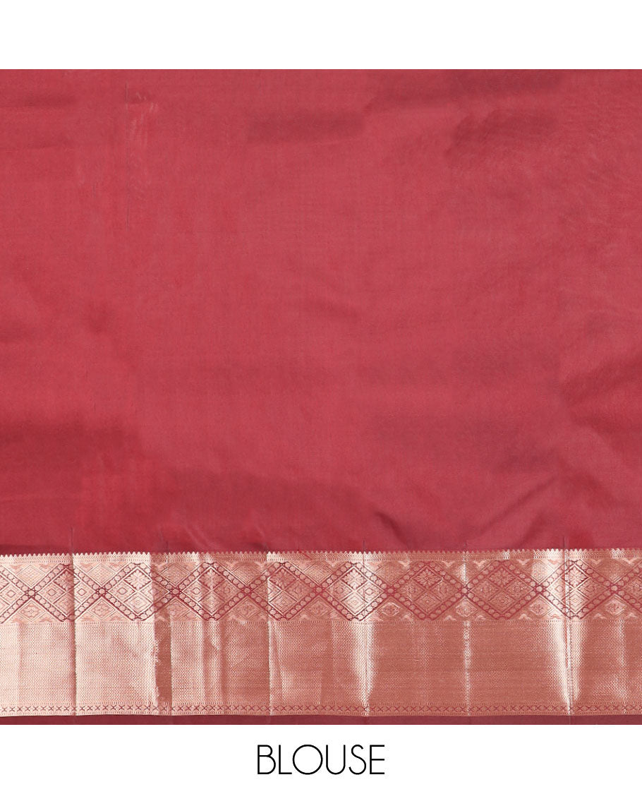 Brown floral jaal design kancheepuram silk saree with self border of intricate geometric design & zari design pallu
