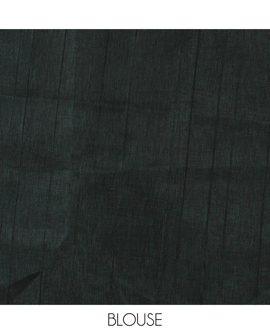 Borderless green shibori-printed jute tussar silk saree, contrast shibori-printed pallu & contrast blouse