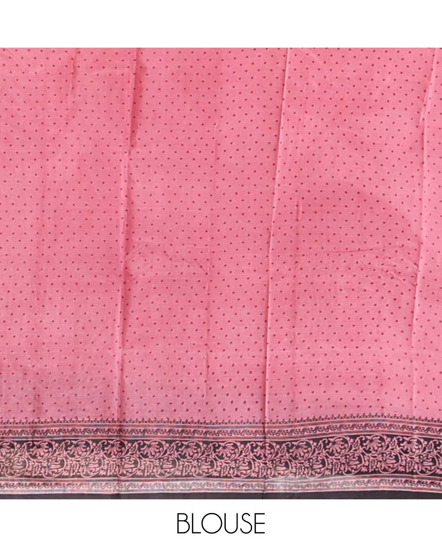 Pink floral design printed silk saree with contrast intricate design border & floral design pallu