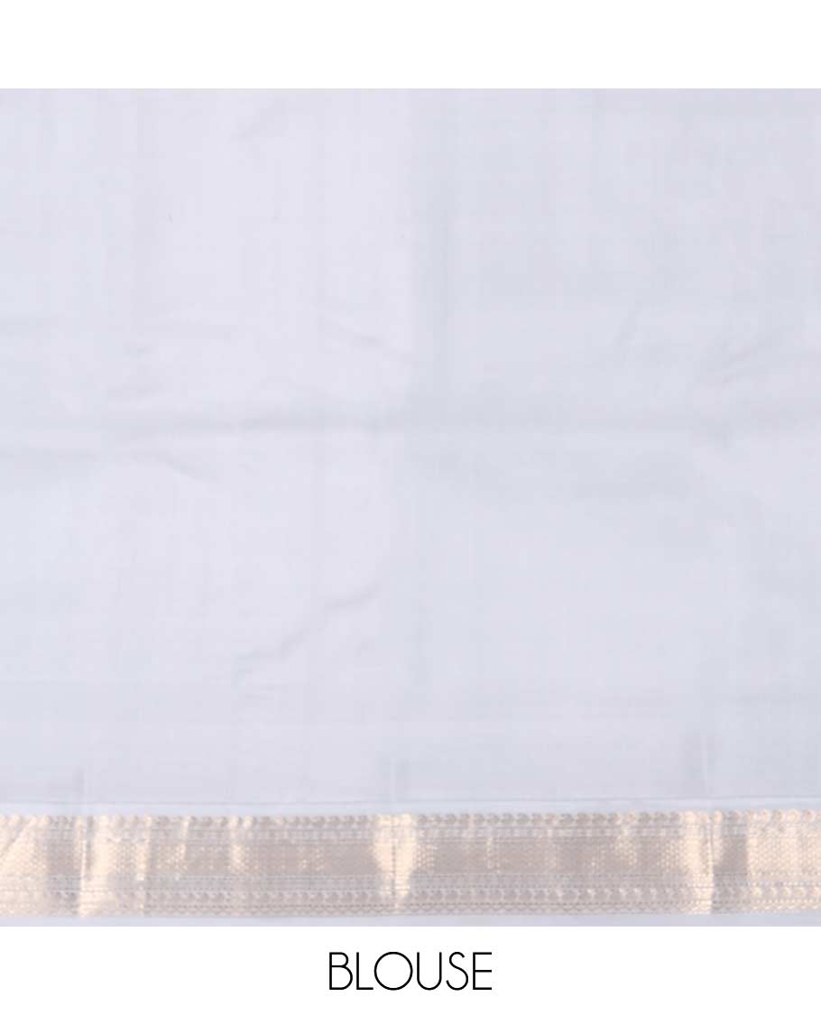 Sea blue buttas silk saree with contrast border of manga, pain, muthu design & floral design pallu