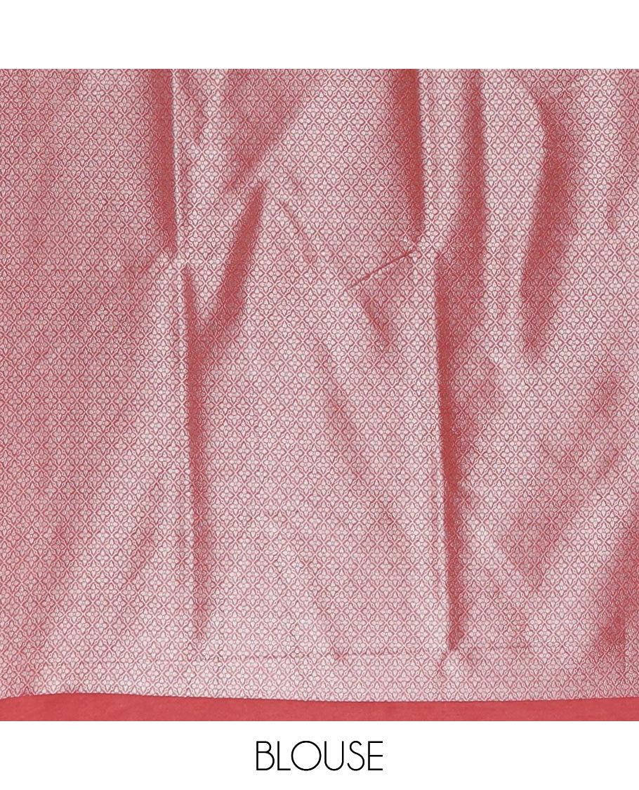 Onion pink floral & elephant jacquard softy saree, diamond design zari border, intricate pallu & matching jacquard blouse