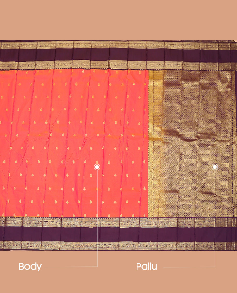 Orange Traditional Zari Design Budget Silk Saree