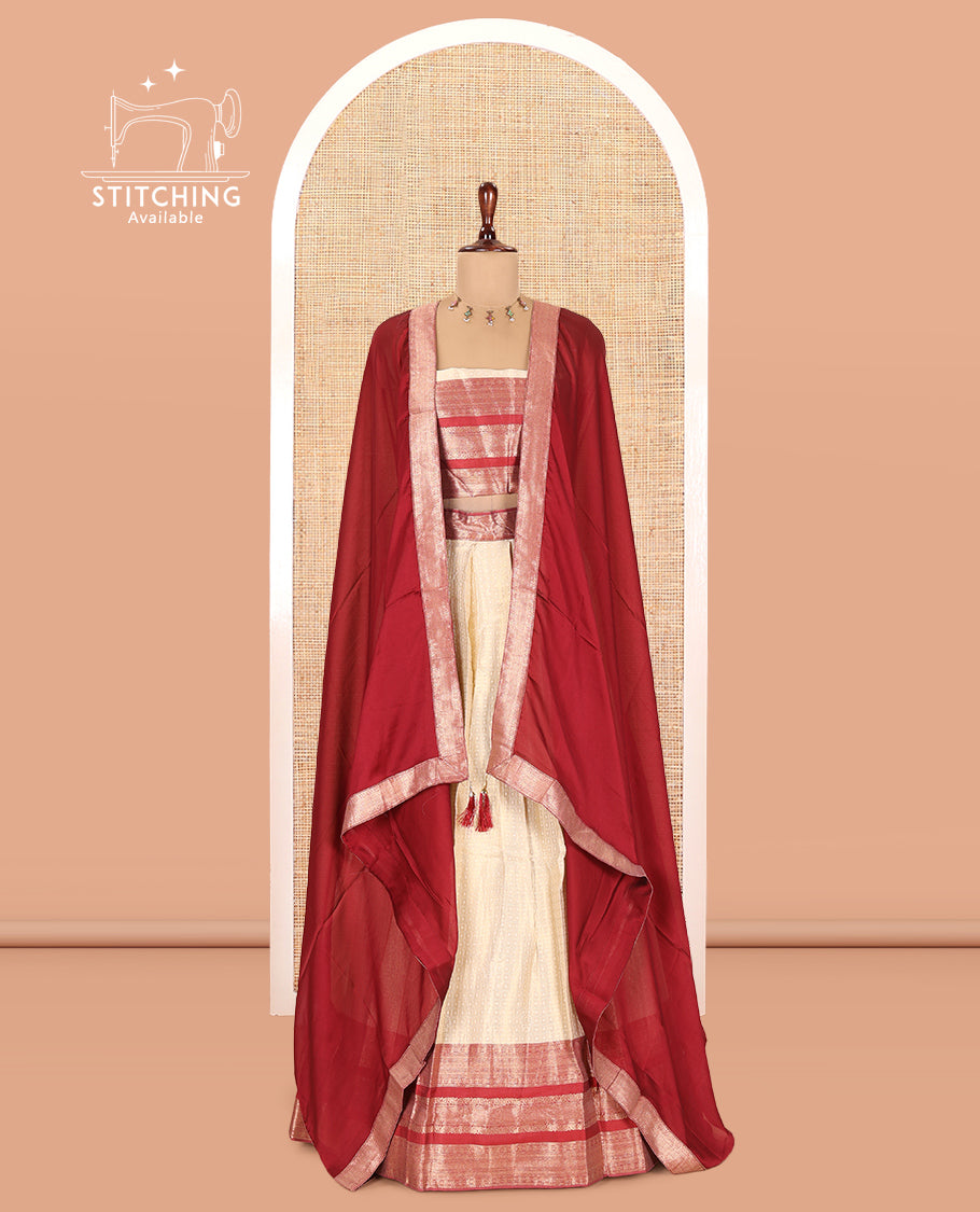 Cream-Red Semi-Silk Half-Saree