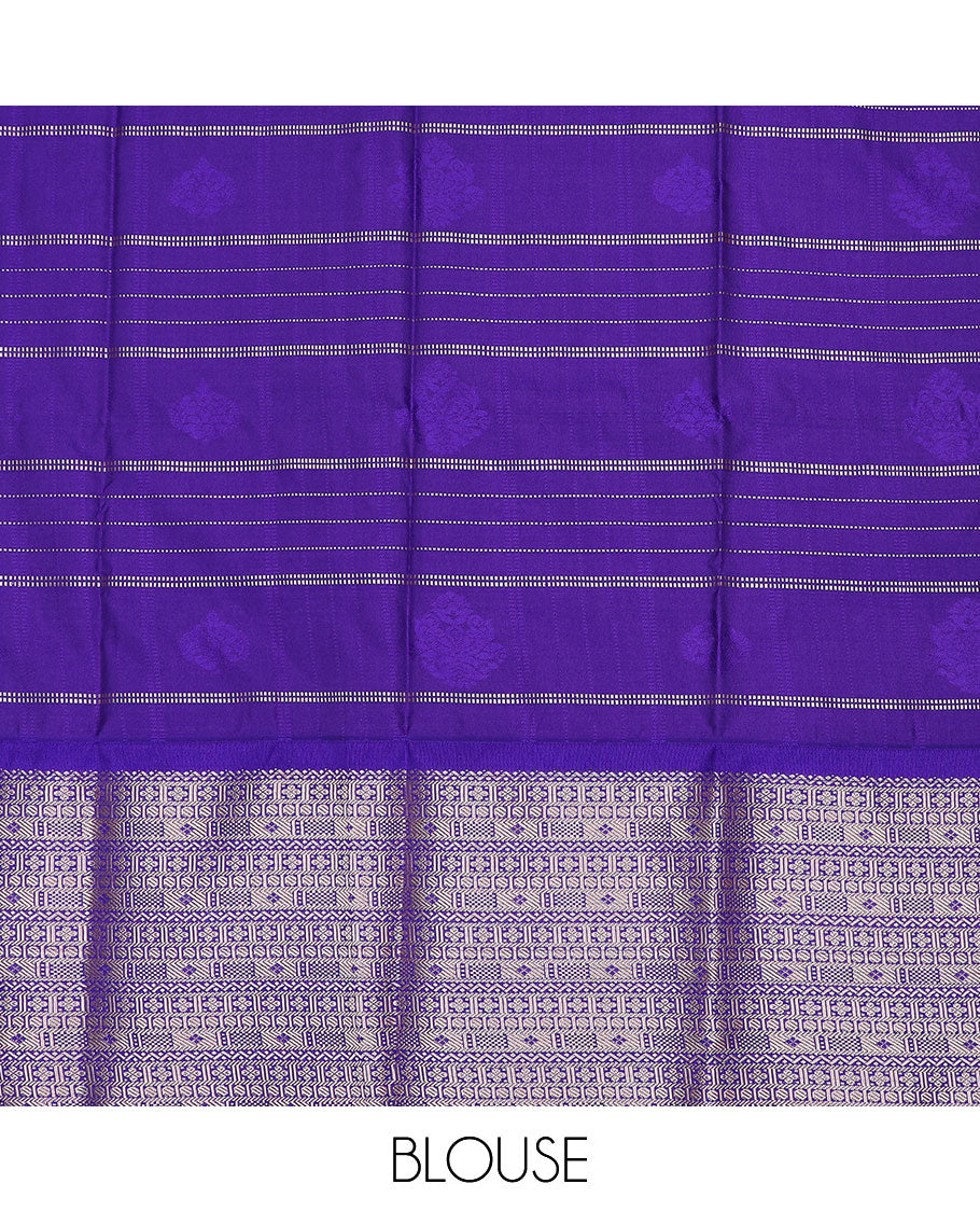 Leaf green art silk pavadai material set, zari butta enclosed checked pavadai & contrast blouse & traditional zari design border