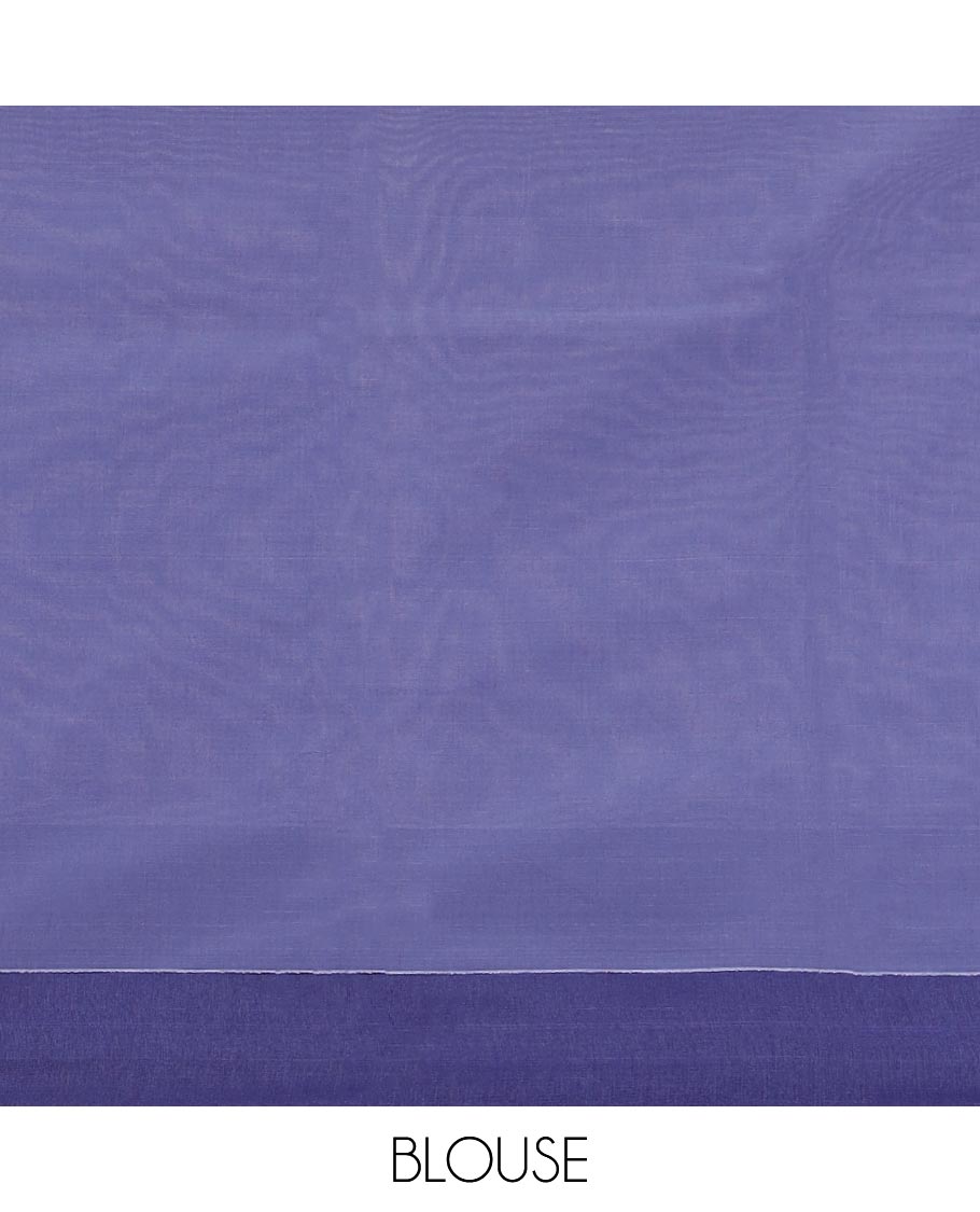 Lavender striped, floral design semisilk cotton saree with contrast floral design & checked floral design pallu