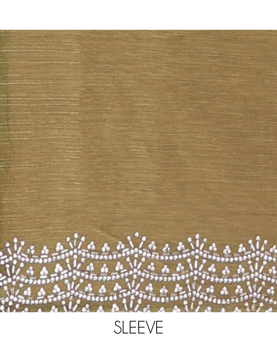 Green all-over stone work burburry chiffion saree with self cutthana stone work border