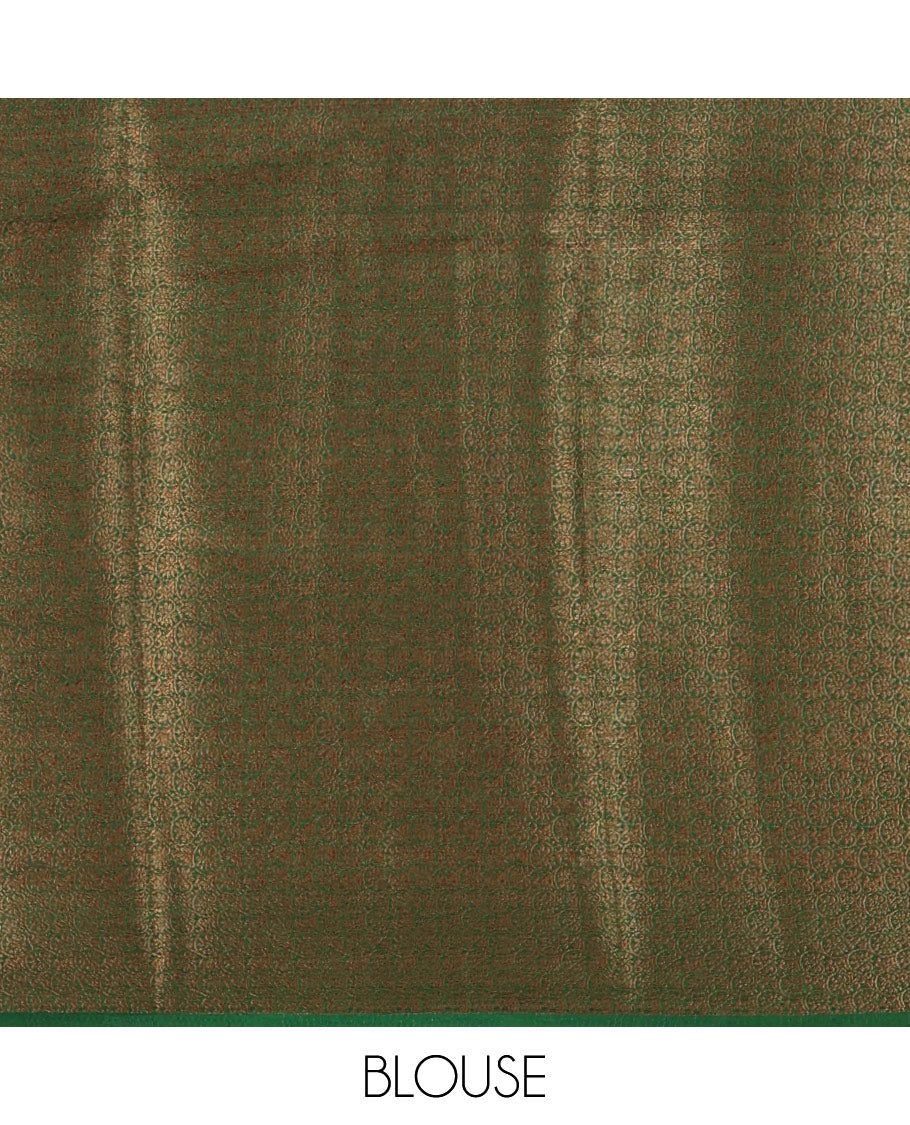 Yellow all over zari butta with shibori-style printed jute cotton saree, contrast zari border, zari line weaving pallu & contrast blouse