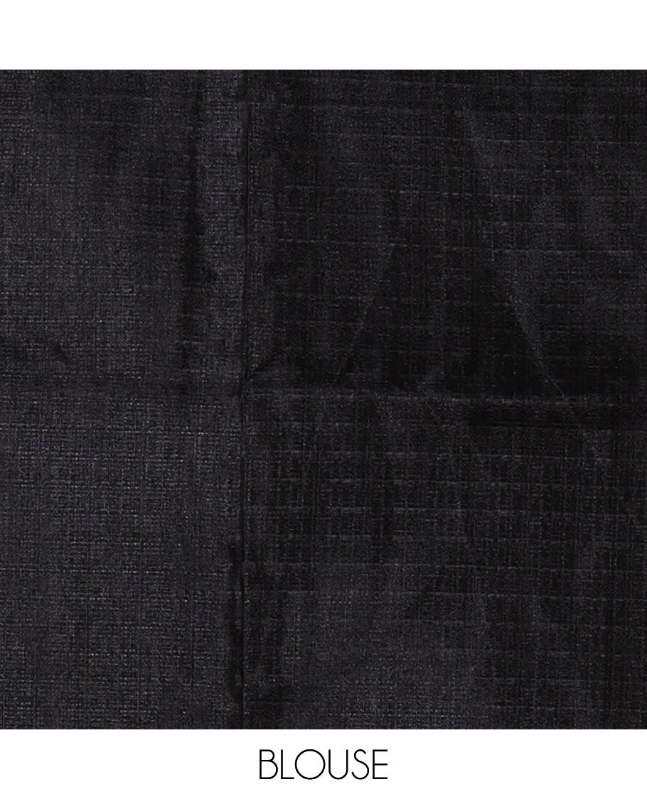 Borderless white-black batik-style floral big printed khadi cotton saree, purple batik printed blouse