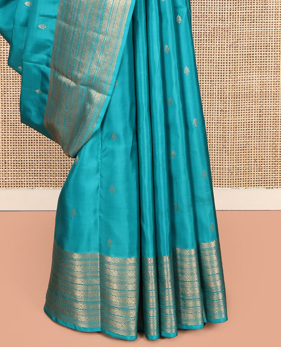 Blue Vasundhara Lite Silk Mix Saree, Featuring Zari Buttas, Highlighted by a Traditional Zari Border, Grand Pallu, and a Matching Blouse