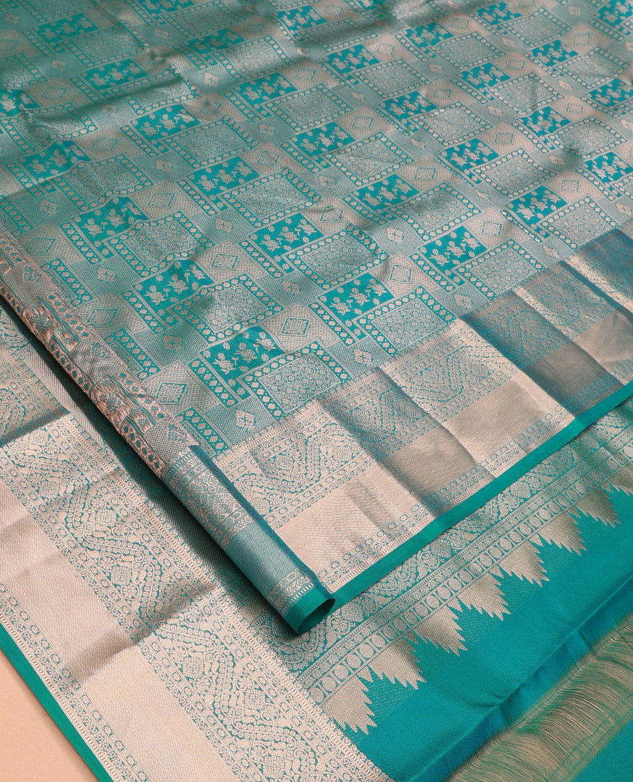 Blue Jacquard Traditional Kanchipuram Wedding Silk Saree