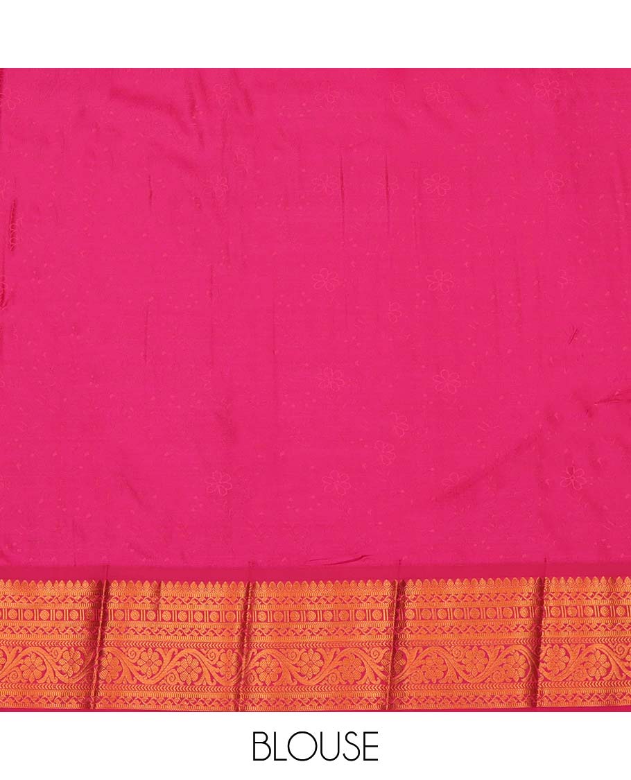 Peacock Blue Budget Silk Saree, Detailed with Floral Vine Design, Complemented by Contrast Traditional Zari Border, a Jaal Pallu and a Contrast Blouse