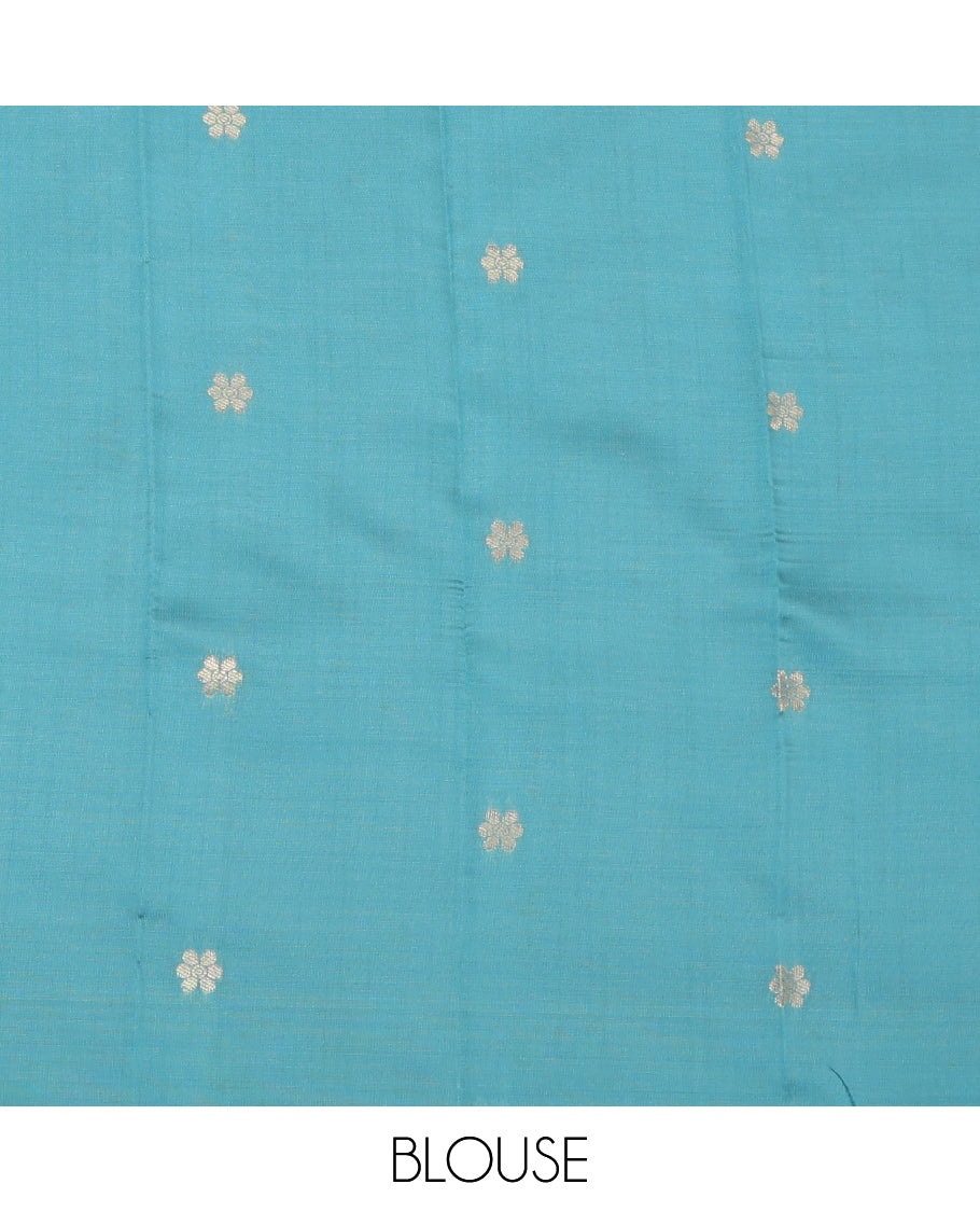 Wine Litchi Saree, Bedecked with Zari Buttas, a Contrast Traditional Zari Border, Grand Pallu, and a Contrast Blouse