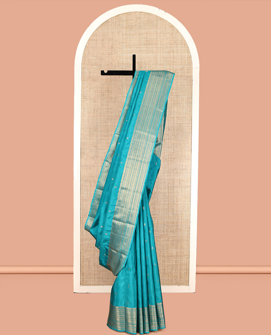 Blue Vasundhara Lite Silk Mix Saree, Featuring Zari Buttas, Highlighted by a Traditional Zari Border, Grand Pallu, and a Matching Blouse