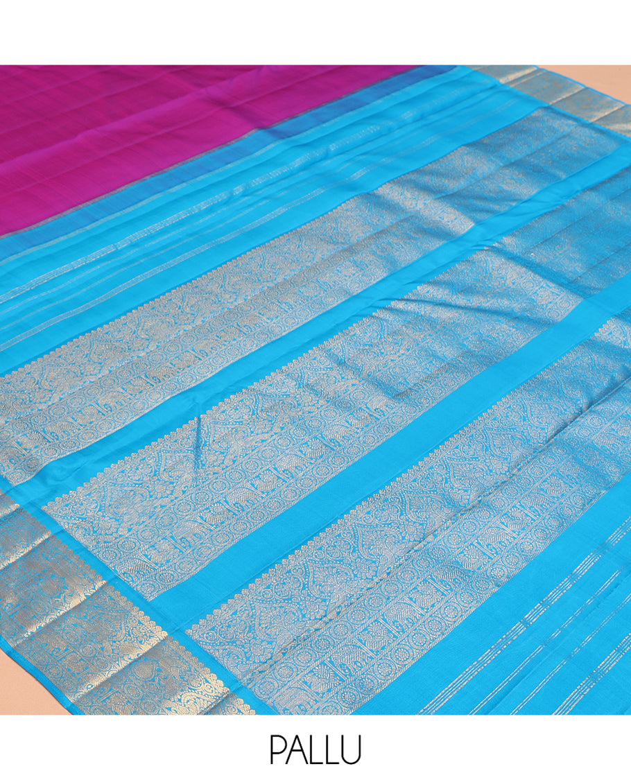 Rani Pink Plain Nine-Yard Pure Silk Saree