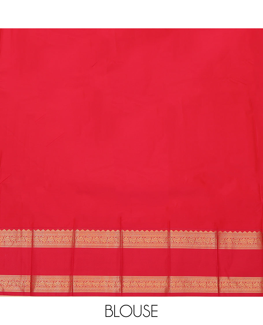 Maroon Budget Silk Saree, Enthralled with Zari Buttas and Stripes, Complemented by a Contrast Traditional Rettai Pettu Zari Border, Grand Jaal Pallu, and Contrast Blouse
