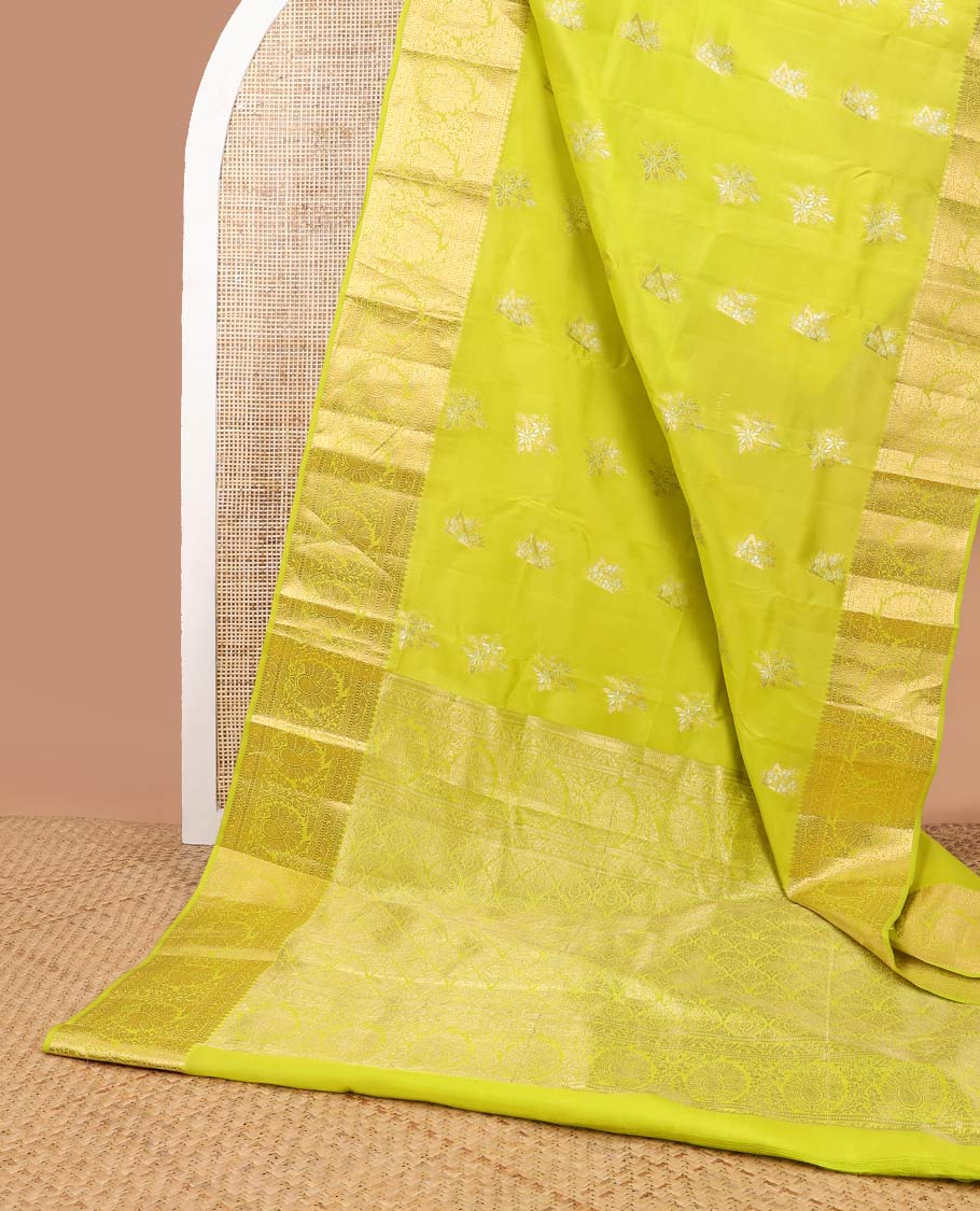 Light green floral design vasundhara elite silk saree with self floral design border & floral design pallu