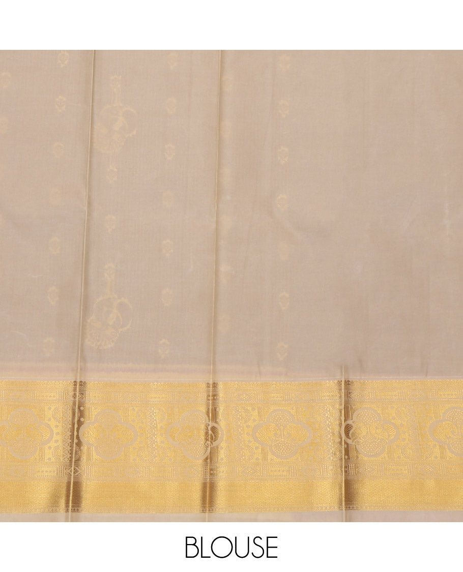 Purple Budget Silk Saree, Decorated with Stripes and Peacock Buttas, a Contrast Traditional Elephant Zari Border, a Grand Pallu and a Contrast Blouse