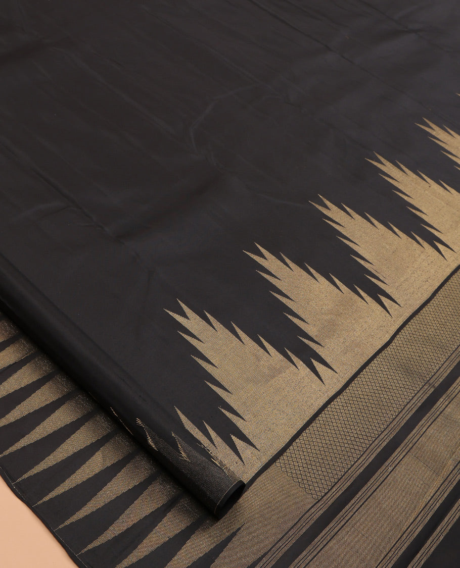 Black Plain Kanchipuram Silk Saree