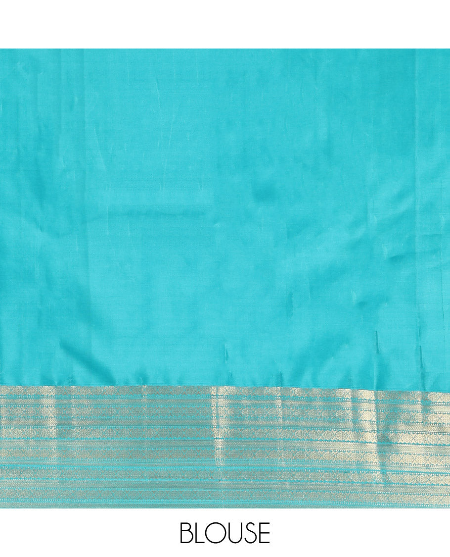 Blue Vasundhara Lite Silk Mix Saree, Featuring Zari Buttas, Highlighted by a Traditional Zari Border, Grand Pallu, and a Matching Blouse