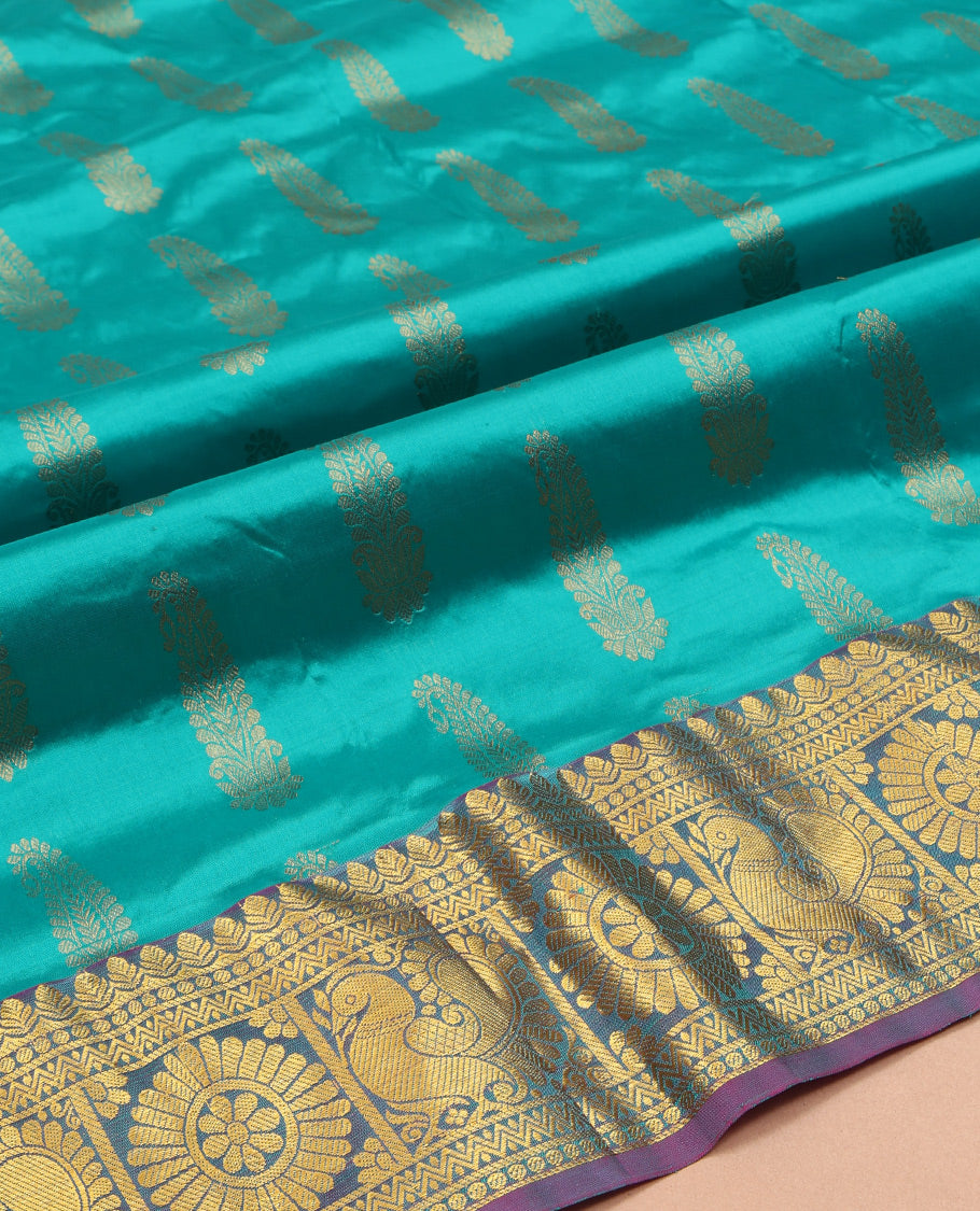 Blue Pure Silk Navarathna Pavadai Material Set