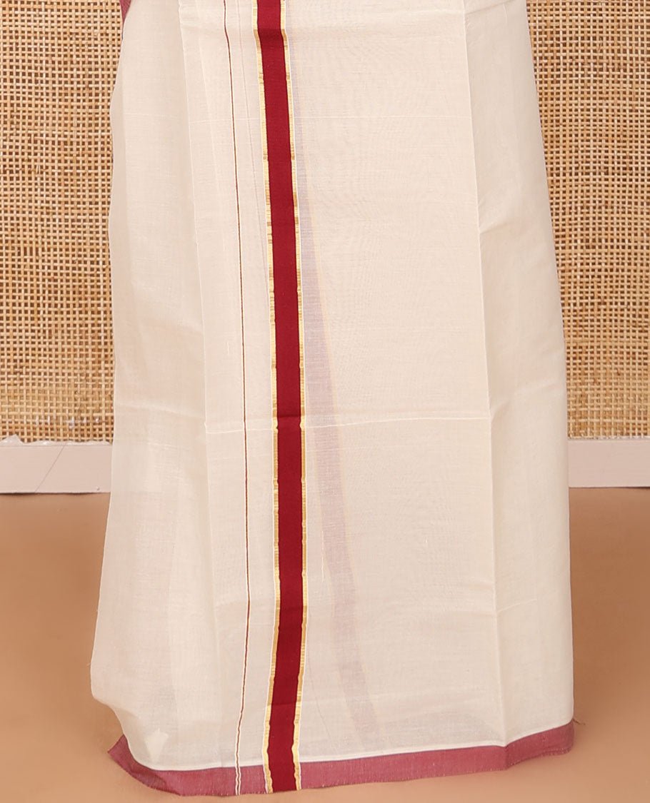 Cream plain Kerala mundu set, contrast red border