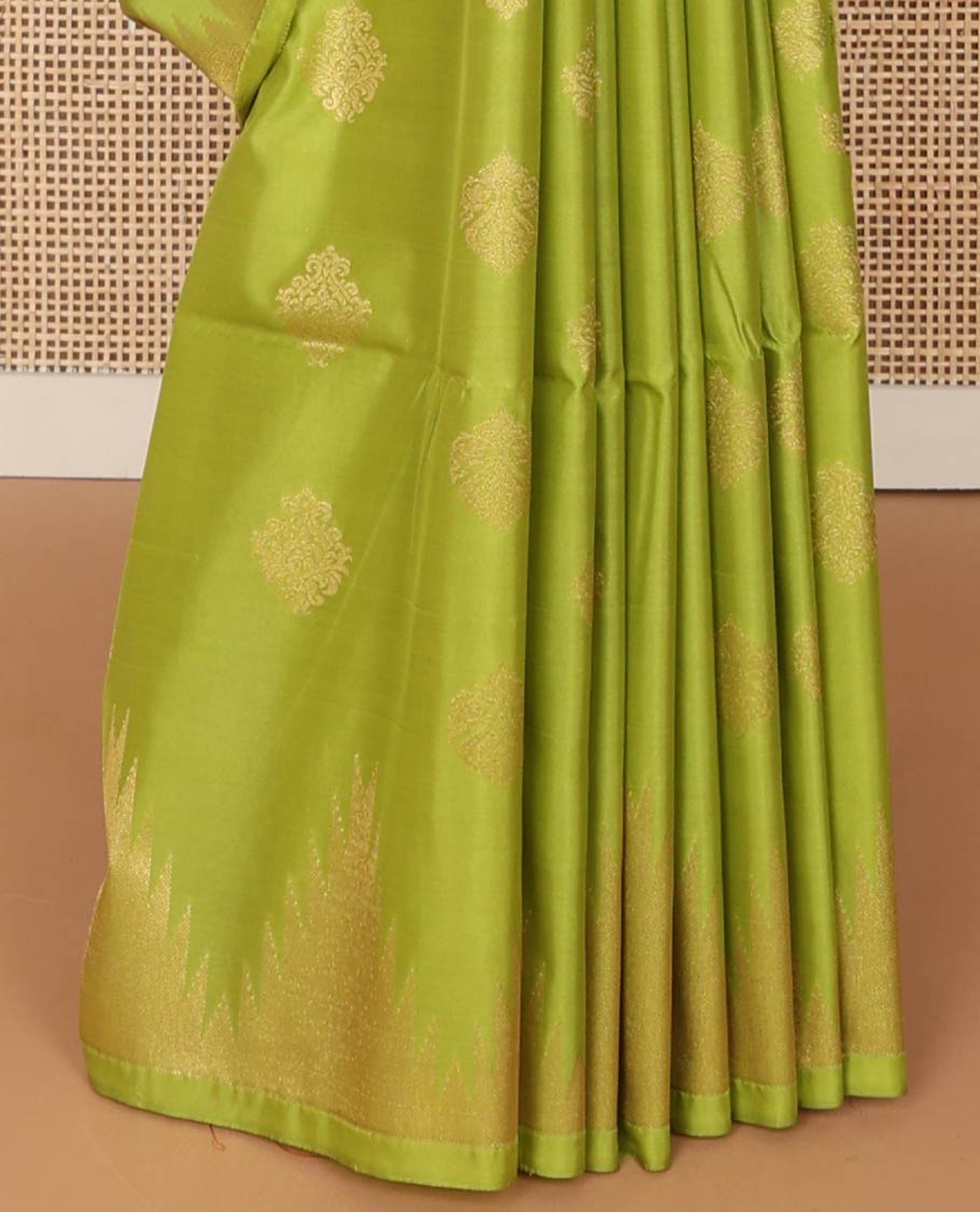 Green floral motifs soft silk saree with self temple border & bhavanji pallu