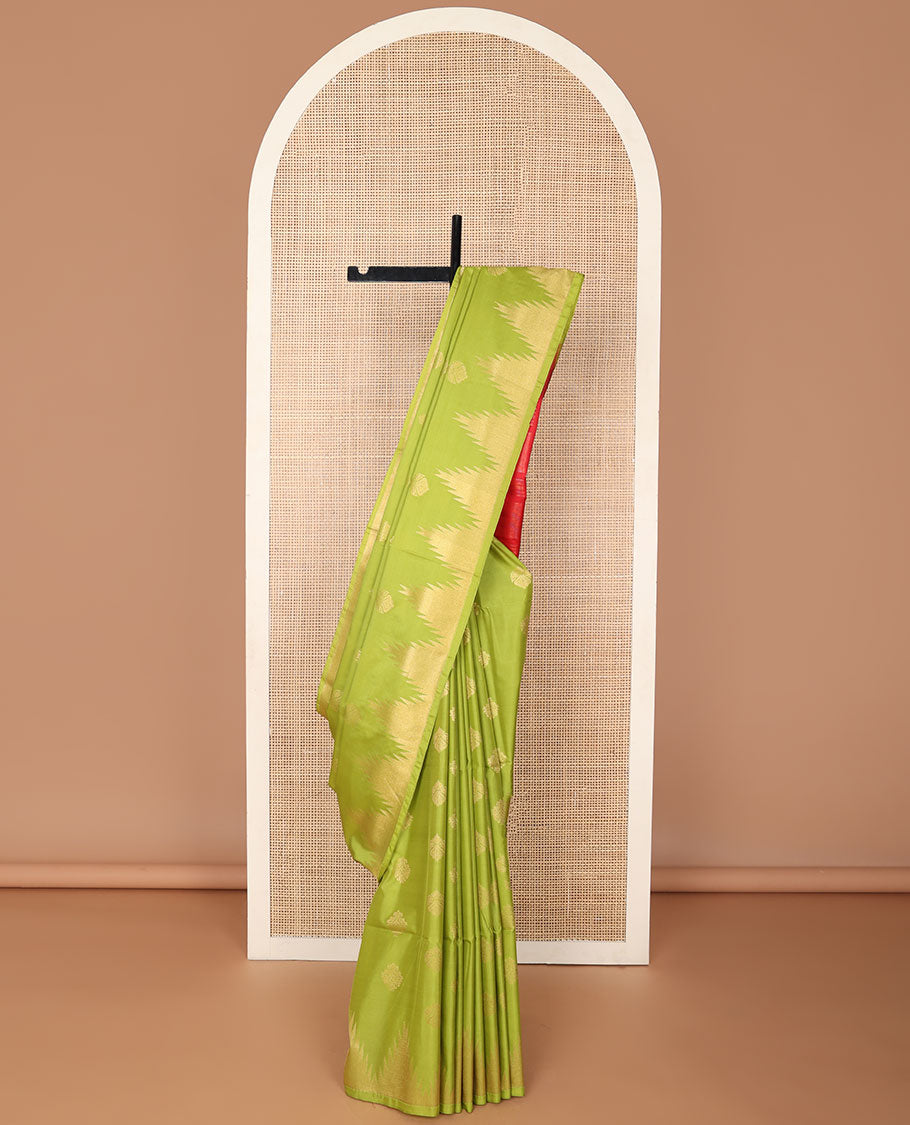 Green floral motifs soft silk saree with self temple border & bhavanji pallu