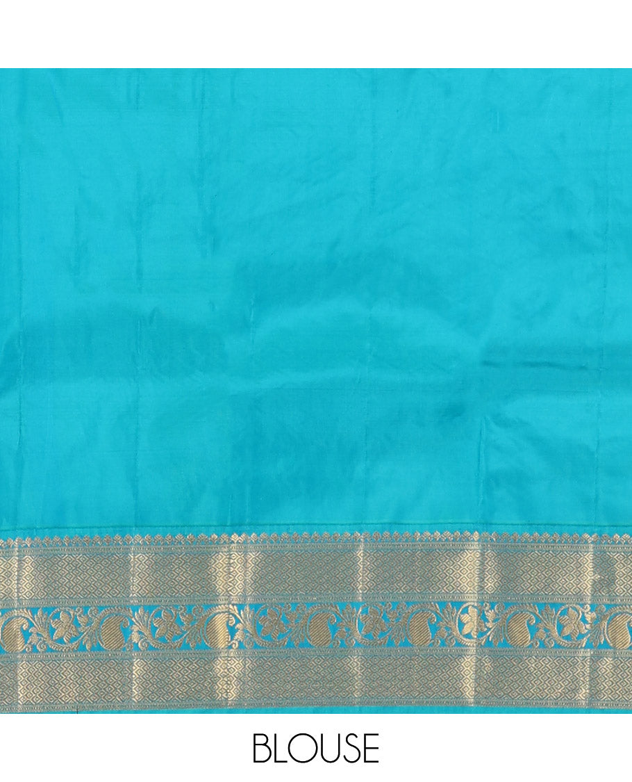 Purple zari buttas Bangalore silk saree, contrast traditional zari design border, and jaal pallu