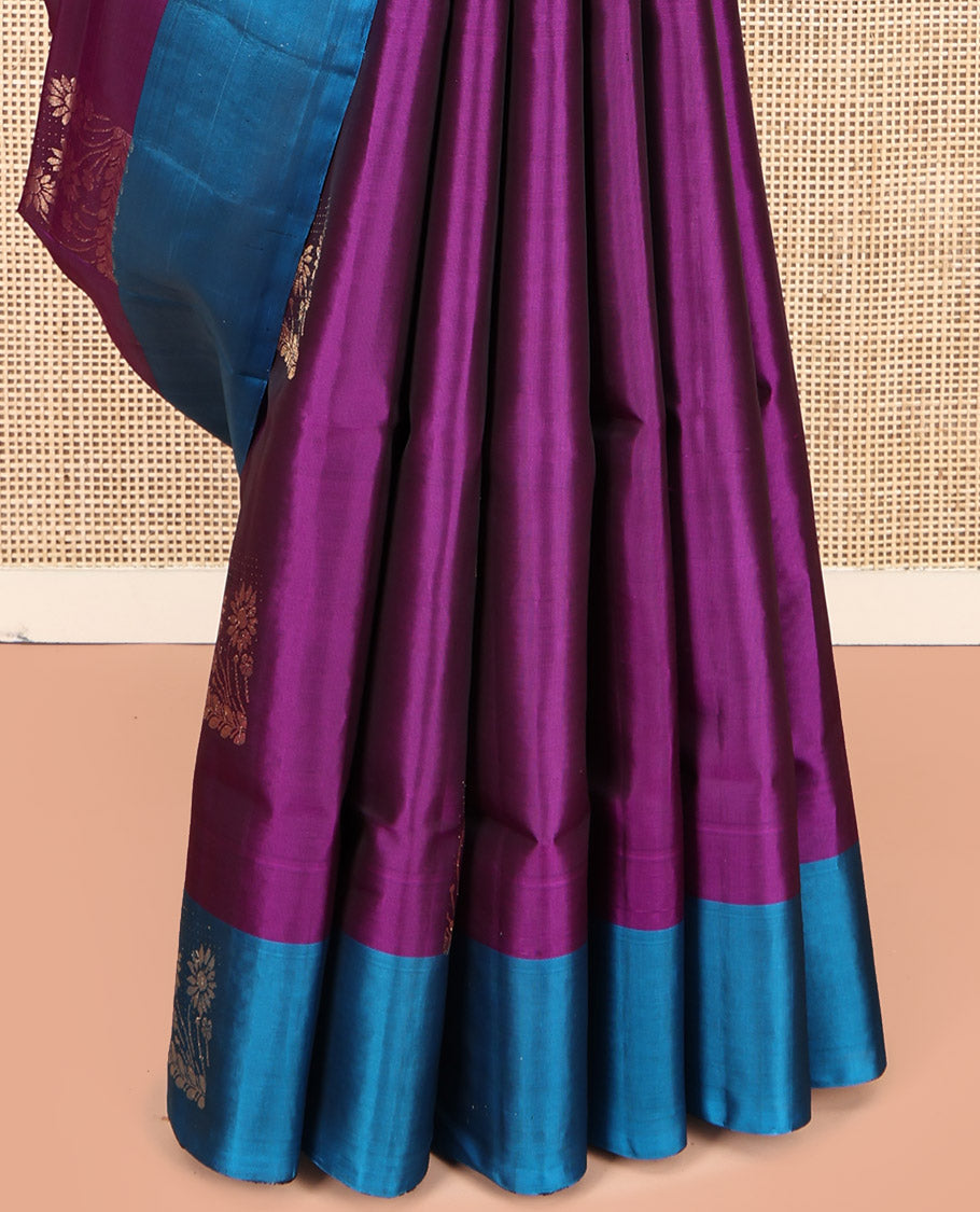Purple Mayuri Lite Silk Mix Saree, Finely Crafted with Zari Buttas, Contrast Border, Pallu of Floral Jaal Designs, and a Contrast Blouse