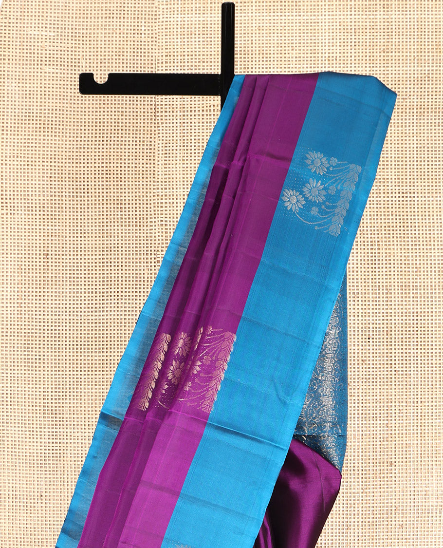 Purple Mayuri Lite Silk Mix Saree, Finely Crafted with Zari Buttas, Contrast Border, Pallu of Floral Jaal Designs, and a Contrast Blouse