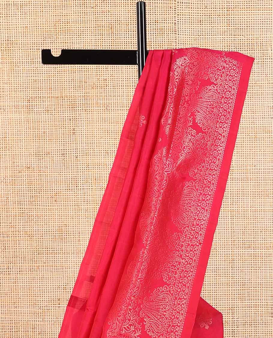 Red floral design mayuri soft silk saree with self itricate design border & floral design pallu