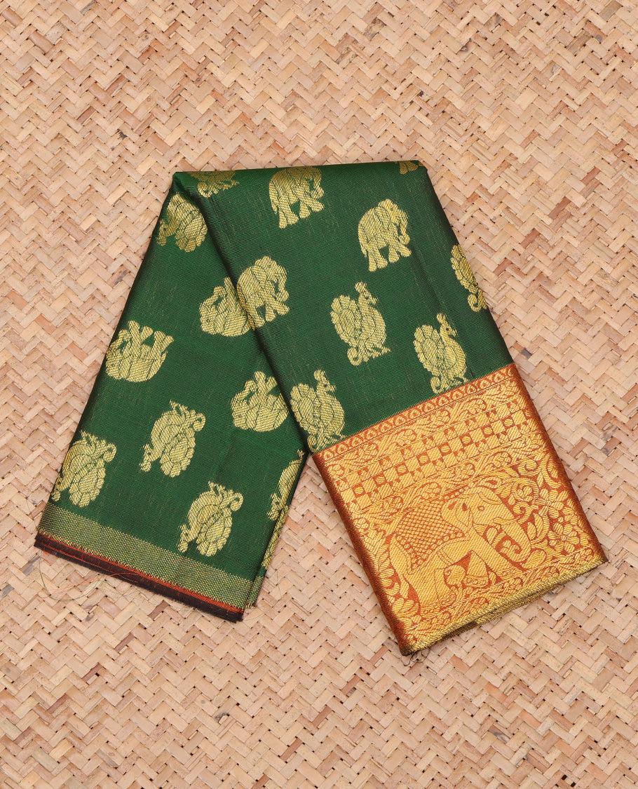Green Pure Silk Navarathna Pavadai Material Set