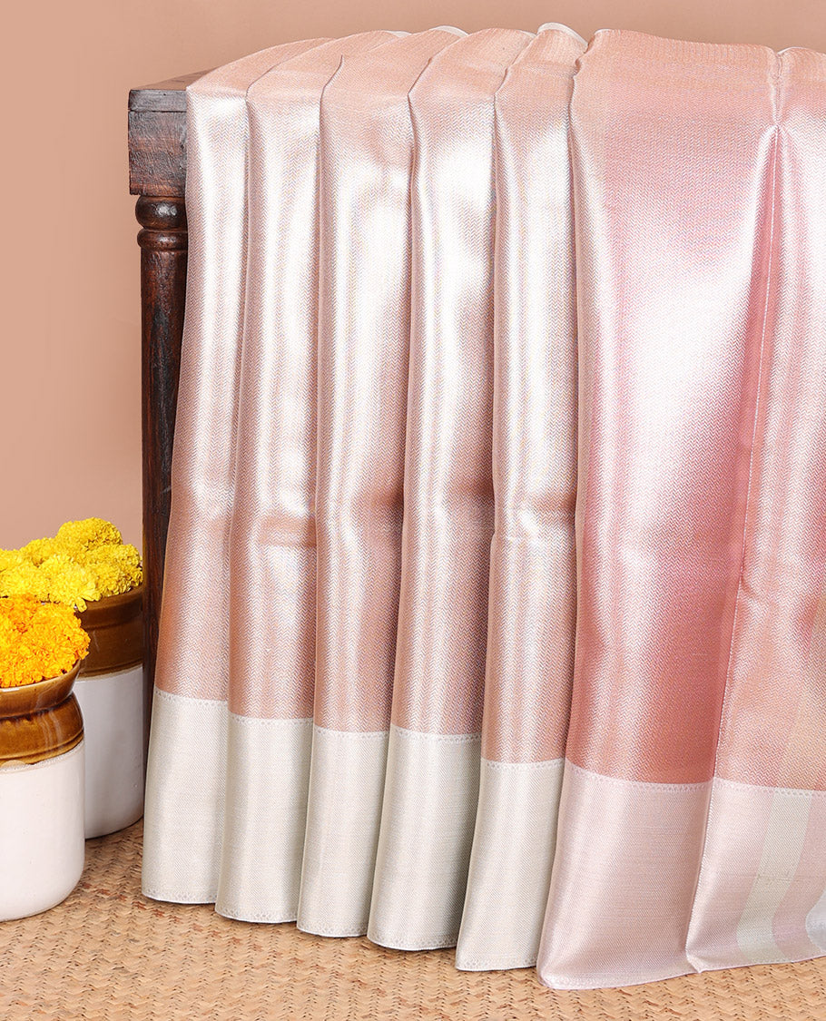 Light pink gold zari brocade design banaras kora tissue saree with contrast jacquard border & rich weaving pallu along with brocade blouse