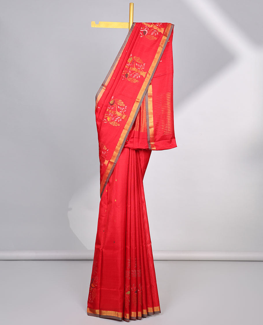 Red buttas uppada silk saree with self tree design border & bavanji design pallu