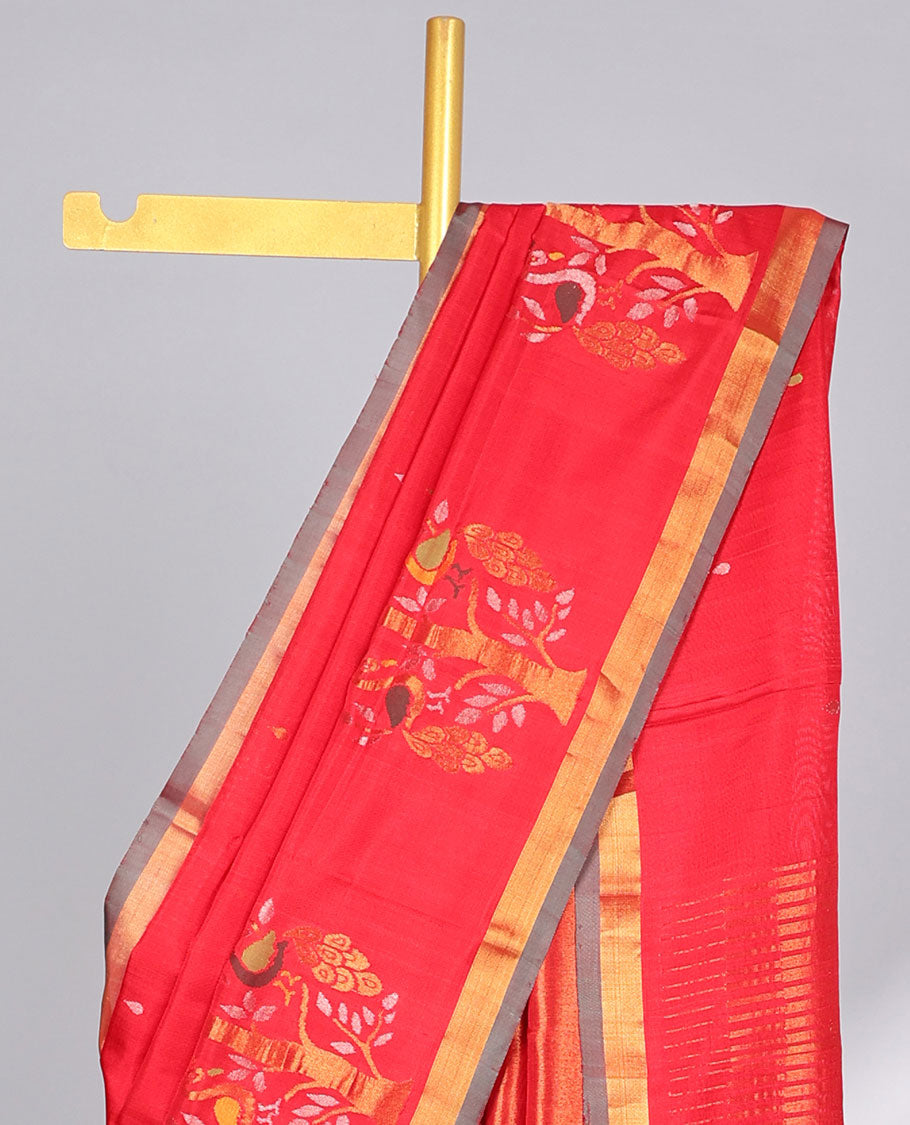 Red buttas uppada silk saree with self tree design border & bavanji design pallu