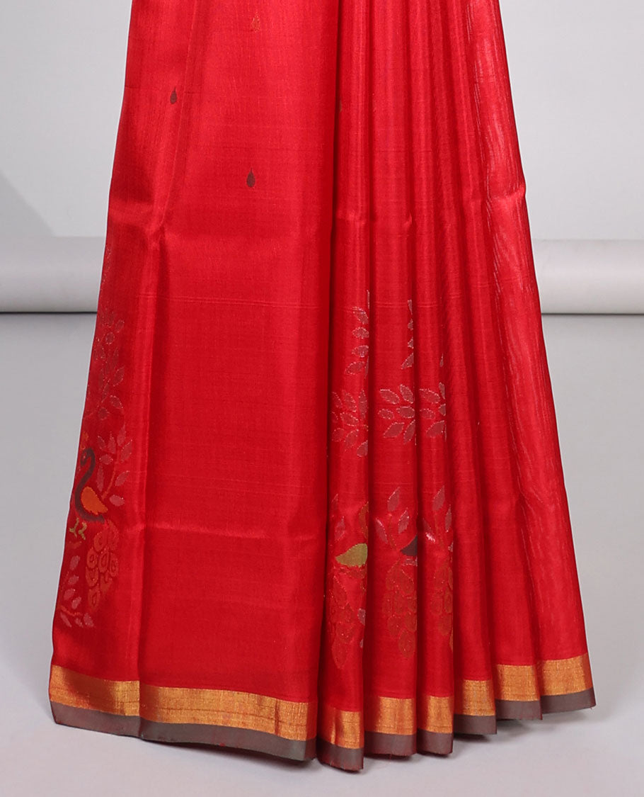 Red buttas uppada silk saree with self tree design border & bavanji design pallu
