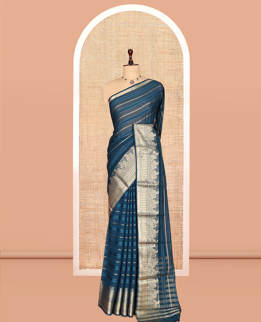 Peacock Blue Semi Mysore Silk Saree