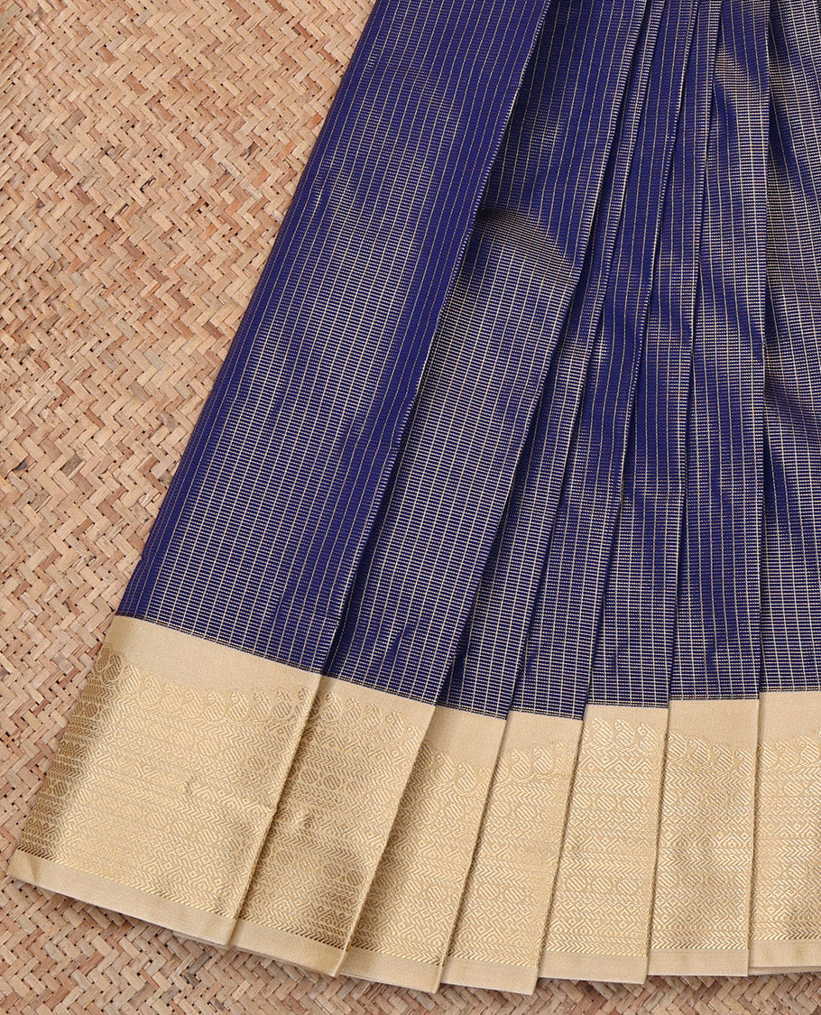 Blue Budget Silk Saree, Adorned with Zari Checks, Complemented by Contrast Traditional Zari Border, Subtly Sparkled Pallu, and a Contrast Blouse