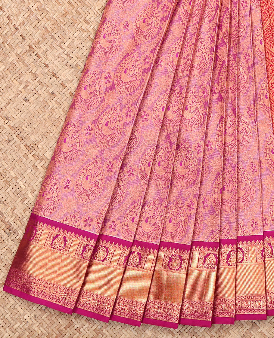 Pink Budget Silk Saree, Styled with Jacquard, a Contrast Traditional Zari Border, Jaal Pallu, and a Contrast Blouse
