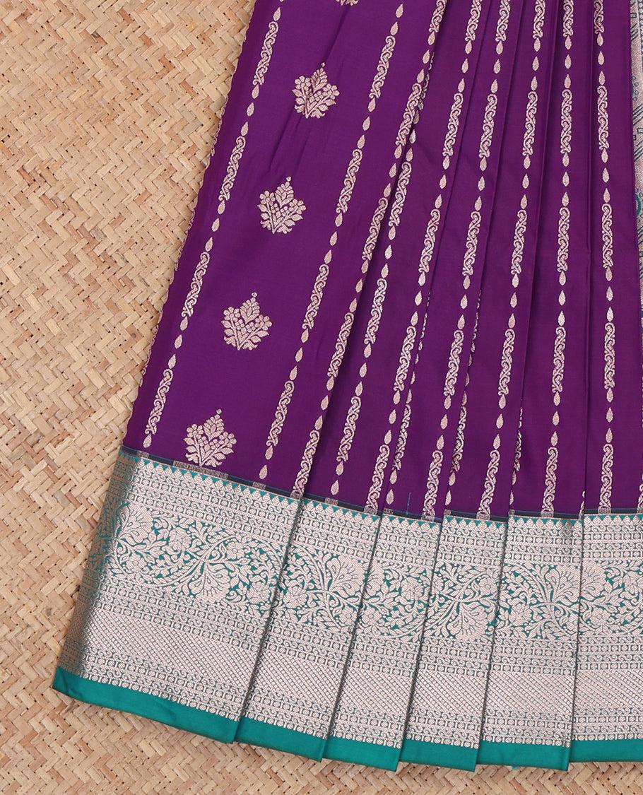 Violet Budget Silk Saree, Delicately Woven with Zari Designs, Complemented by a Contrast Traditional Zari Border, Floral Pallu, and a Contrast Blouse