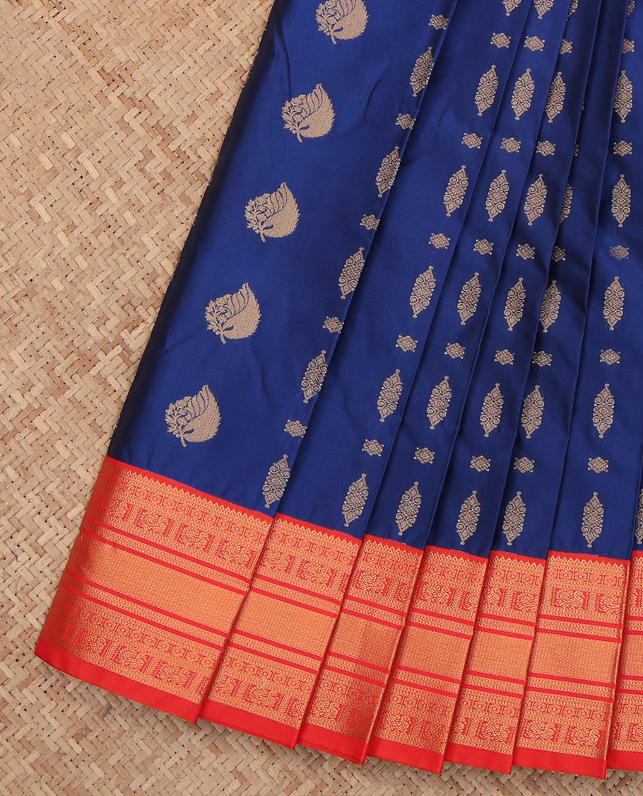 Blue Budget Silk Saree, Delicately Woven with Zari Buttas, a Contrast Traditional Zari Border, Jaal Pallu, and a Contrast Blouse