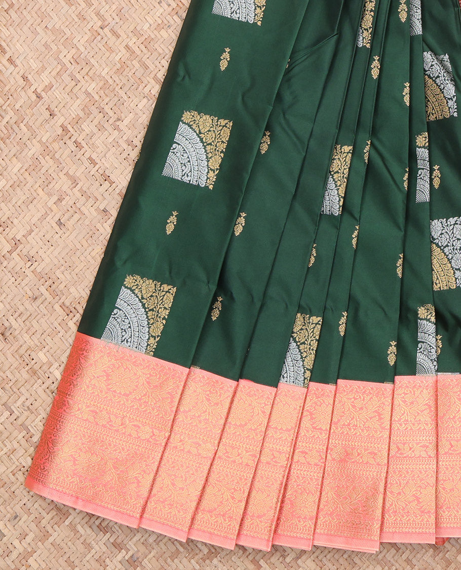 Bottle Green Zari Butta Budget Silk Saree