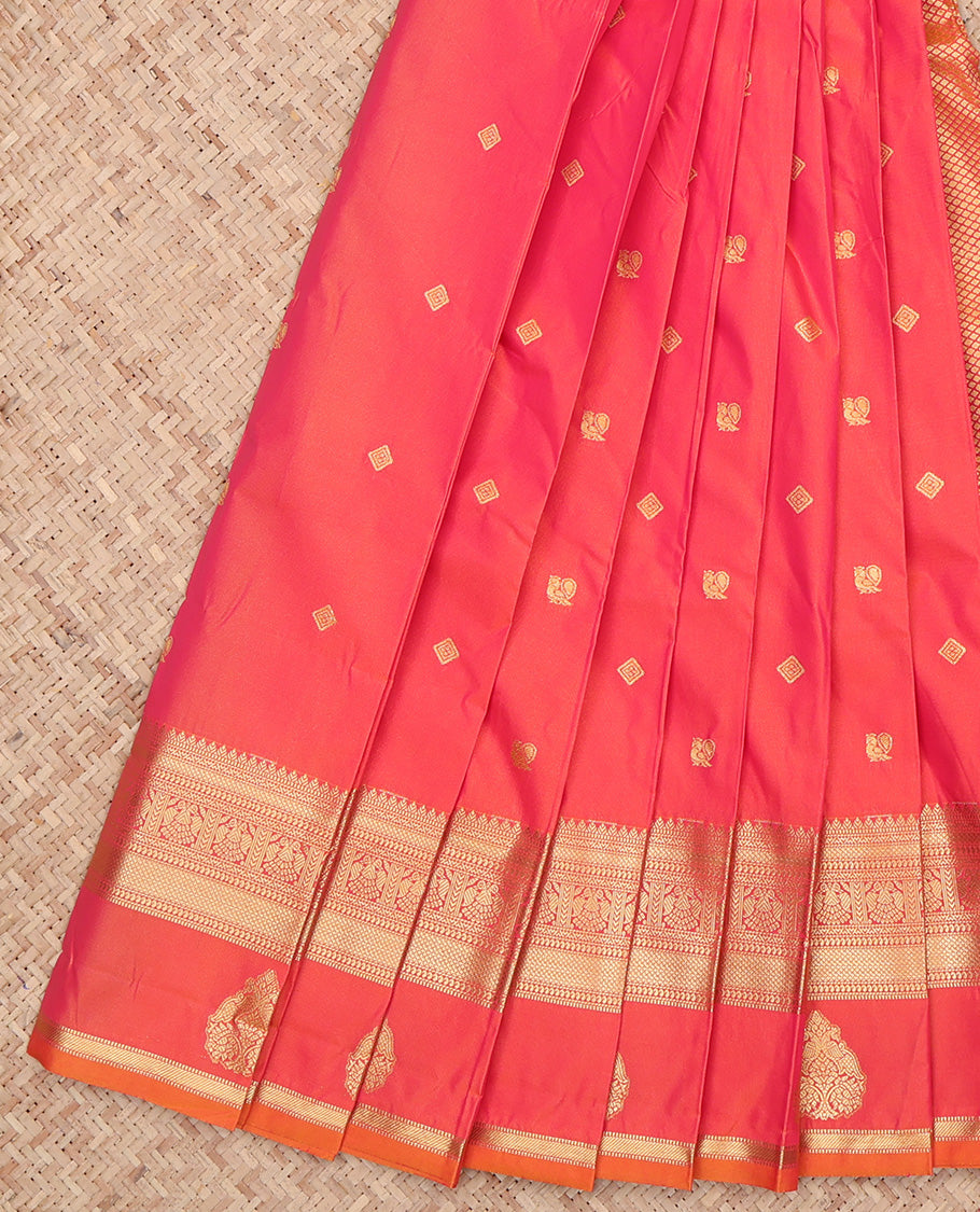 Orange-Pink Diamond Peacock Butta Budget Silk Saree