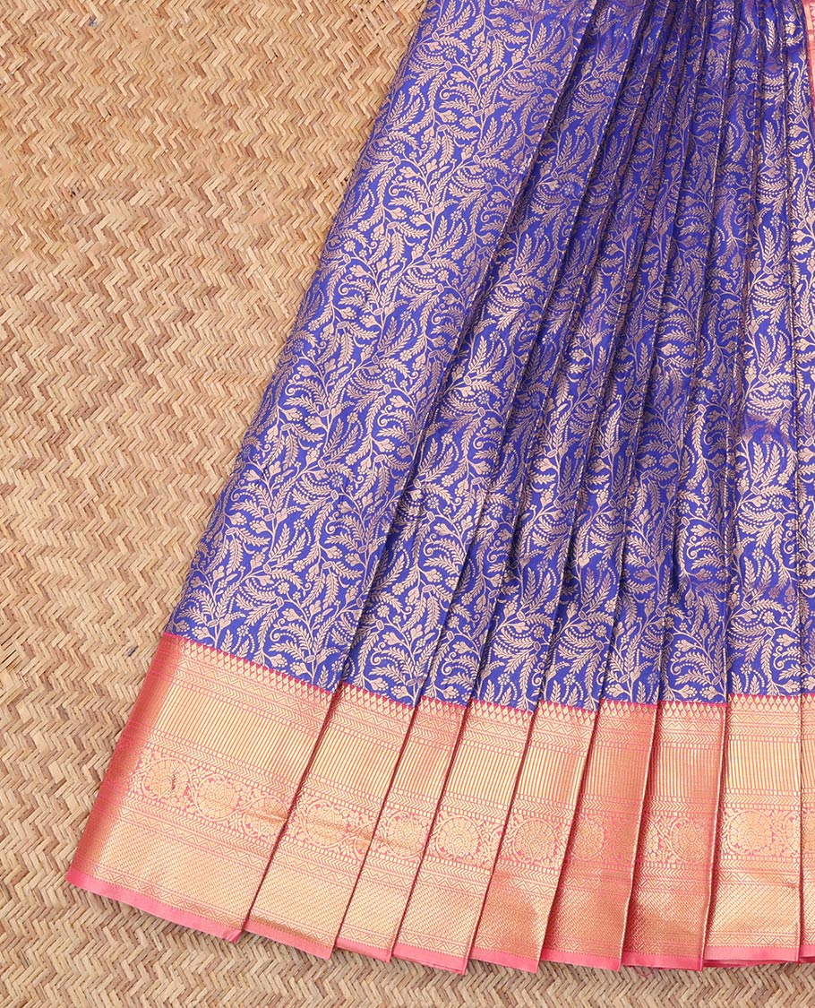 Blue Budget Silk Saree, Detailed with Jacquard Design, Complemented by Contrast Traditional Zari Border, a Grand Pallu and a Contrast Blouse