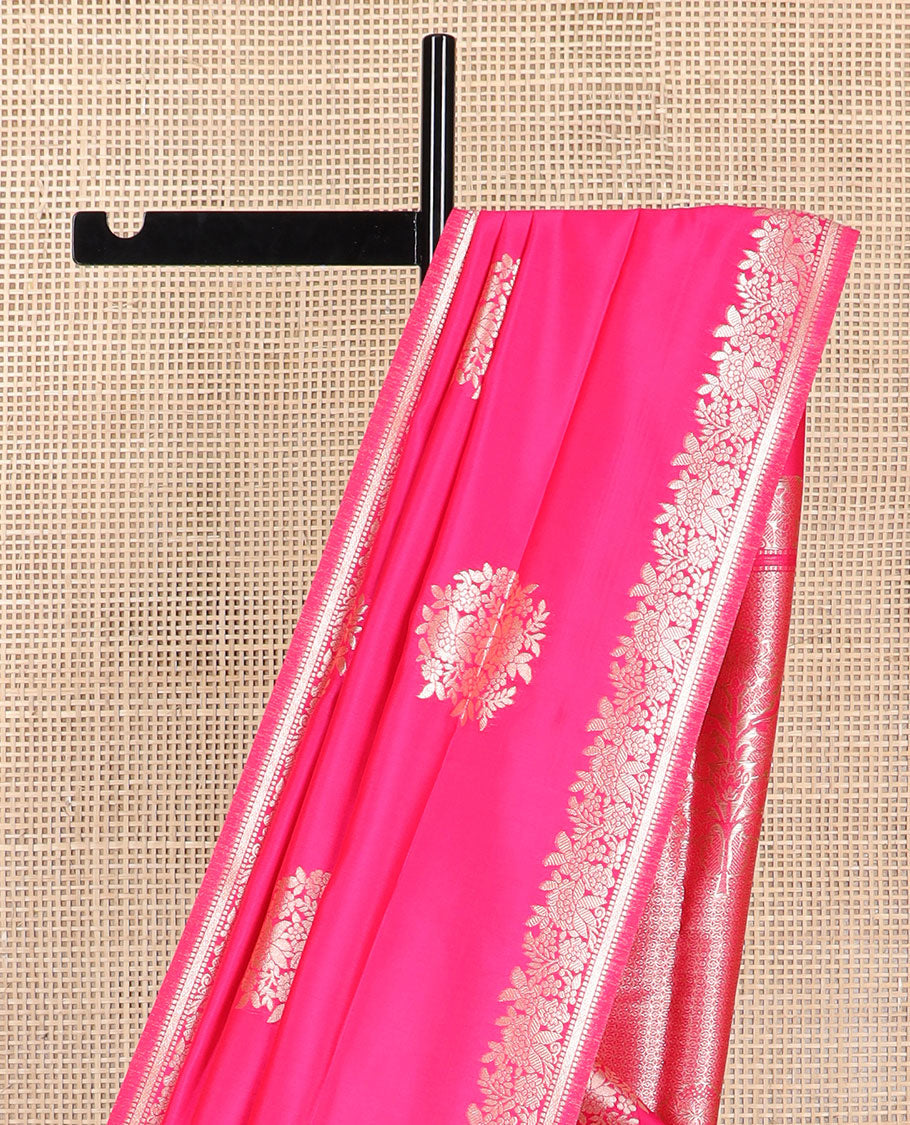 Pink floral motifs butter silk silk saree with self floral zari design border & floral design pallu