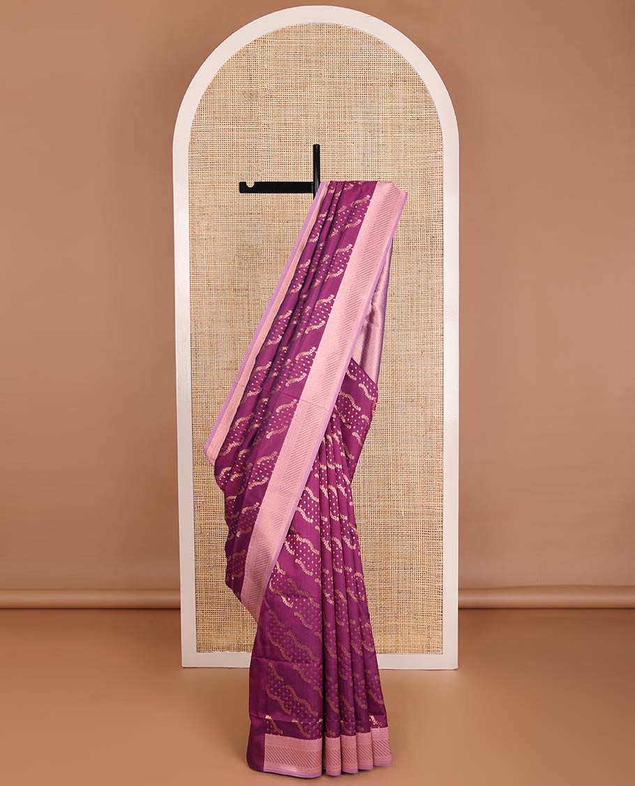 Purple butter silk saree with floral zari designs, contrast traditional zari design & jaal pallu