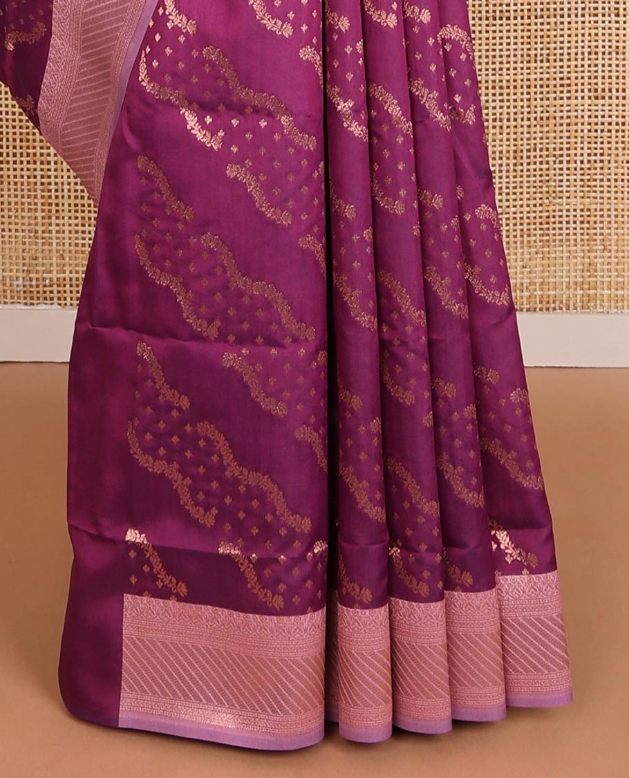 Purple butter silk saree with floral zari designs, contrast traditional zari design & jaal pallu