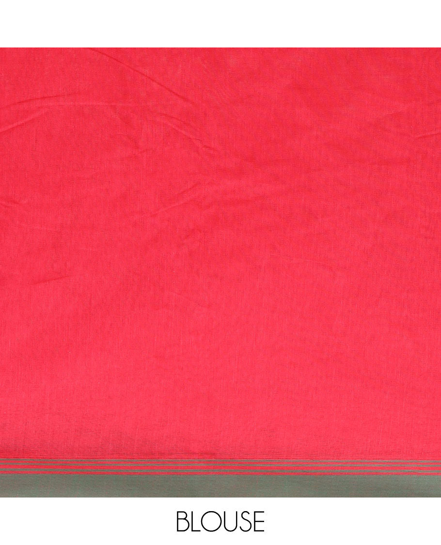 Pink buttas Kanchi cotton saree, contrast plain border, and pallu of floral designs